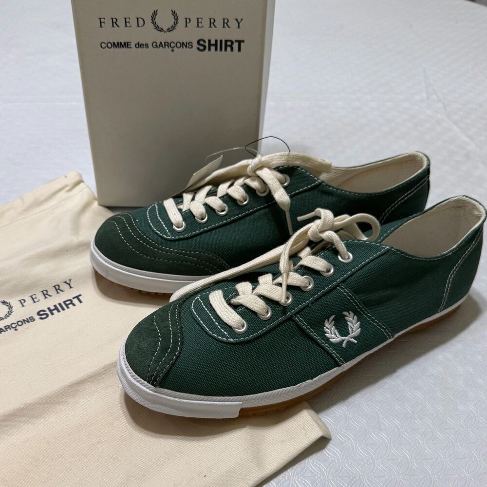 CDG SHIRT x Fred Perry Green Canvas Table Tennis Sneakers NIB Size 7